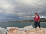 SX27599 Jenni on rocks of Argeles-sur-Mer harbour.jpg